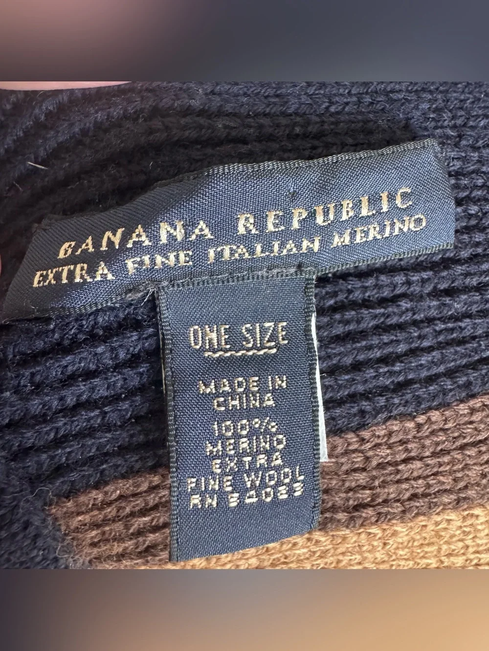Title  Banana Republic 100% Fine Merino Wool Striped Scarf Black Brown Camel Fri